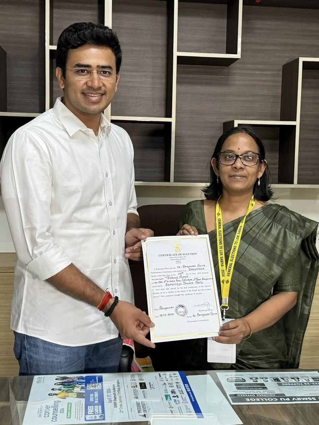 Tejasvi surya with Lok sabha winning certificate