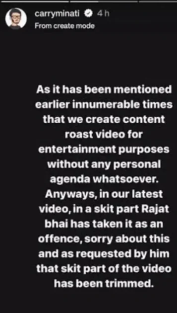 Carryminati apology to Rajat Dalal on social media